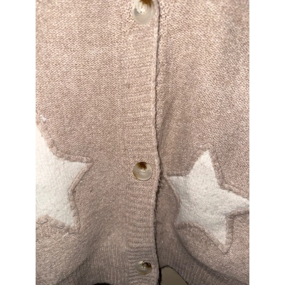 Tan White Star Oversized Knit Cardigan Sweater XL Womens Neutral Galaxy Chunky